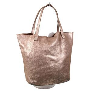 LARGE SPARKLING DUSTY PINK GOLD GENUINE LEATHER TOTE SHOULDER BAG HANDBAG PURSE